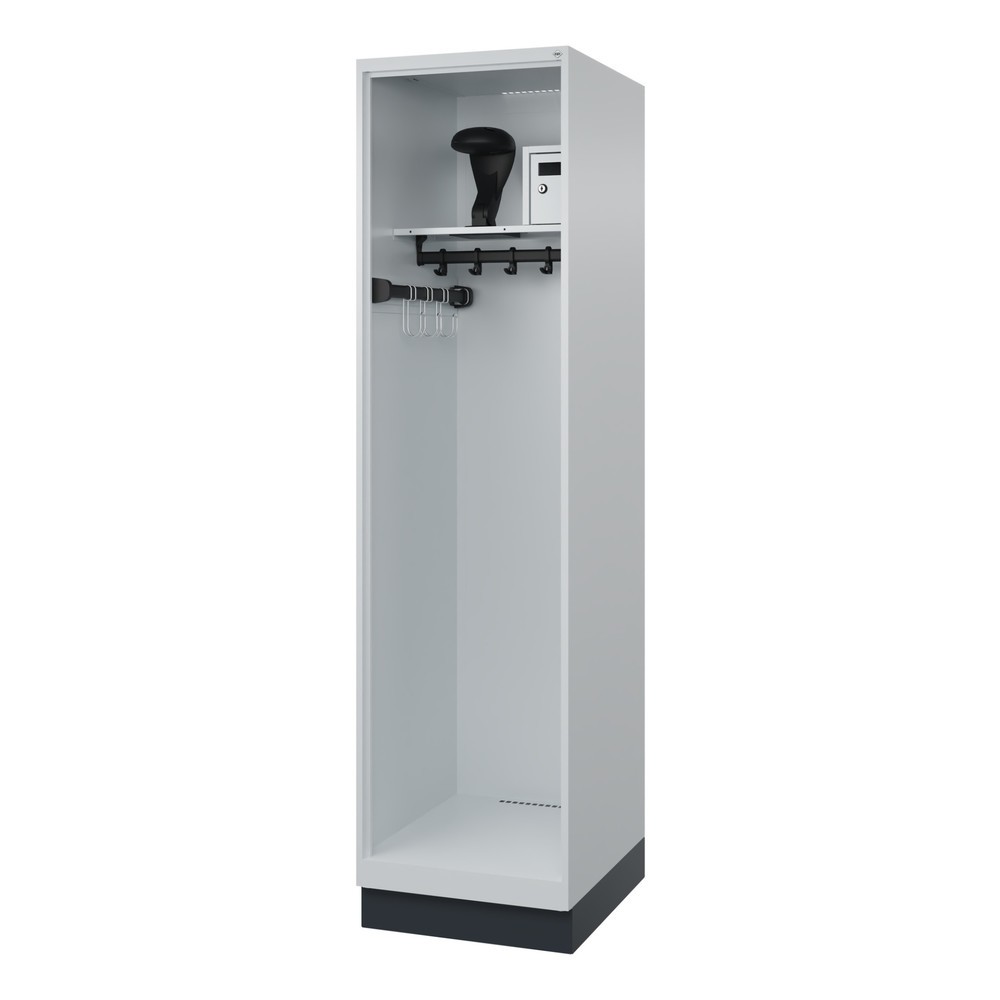 Illustration du produit: C+P Vestiaire pompier FLEXO, socle, 1 compartiment, HxlxP 1 850 x 500 x 600 mm, gris clair, avec support de casque