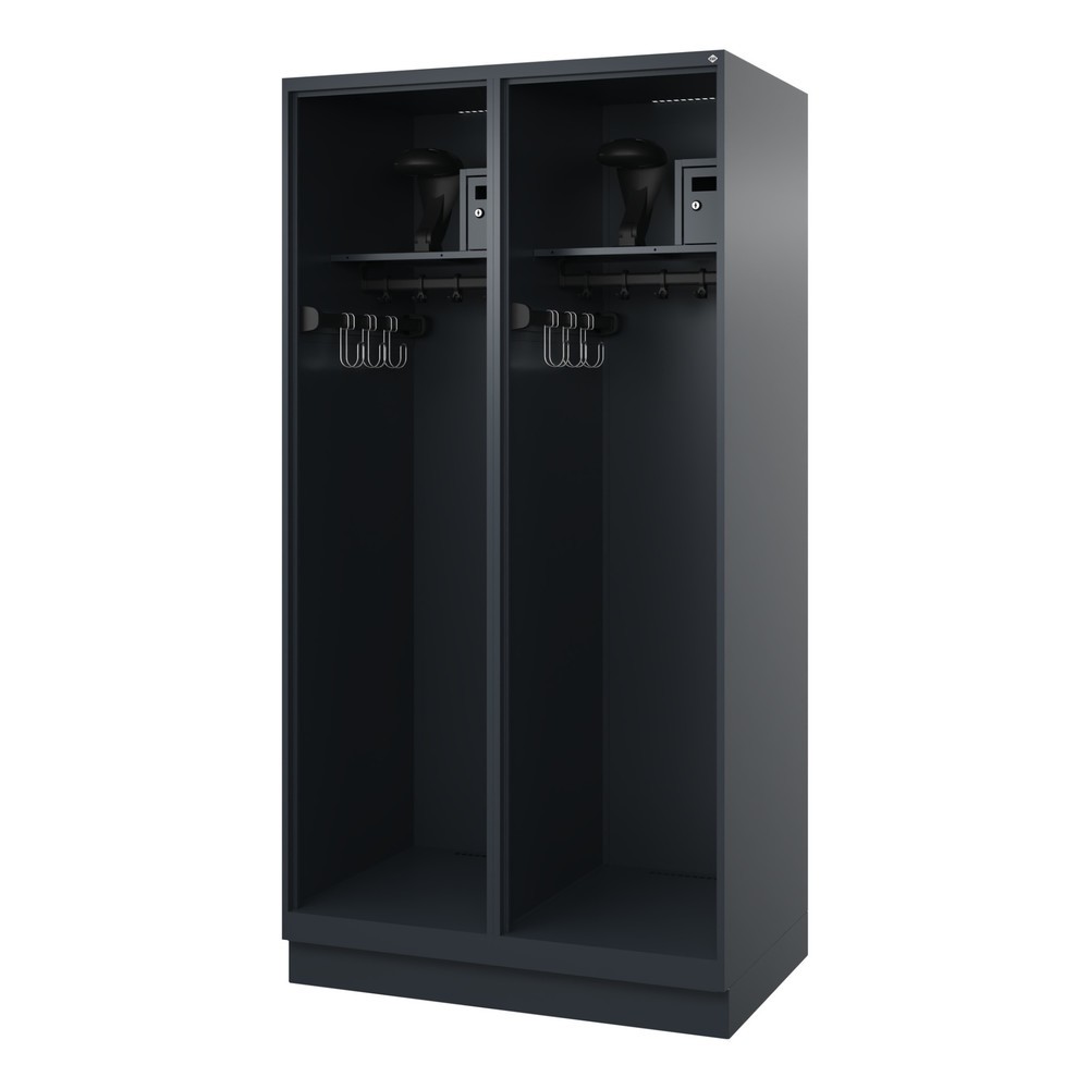 Illustration du produit: C+P Vestiaire pompier FLEXO, socle, 2 compartiments, HxlxP 1 850 x 1 000 x 600 mm, gris anthracite, avec support de casque