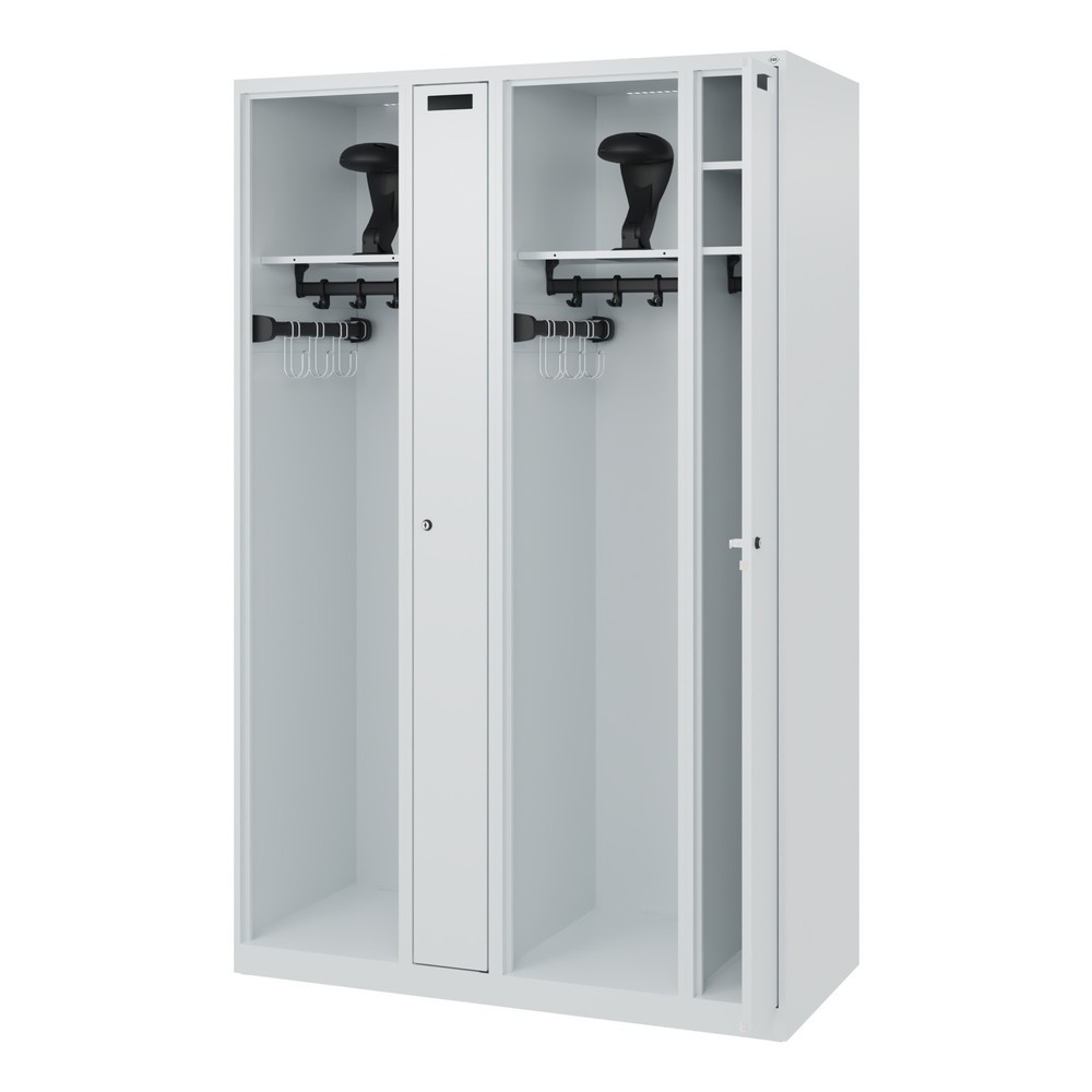 Produktabbildung Nr. 1: C+P Vestiaire pompier KOMBI, patins, 2 compartiments, HxlxP 1 850 x 1 200 x 500 mm, gris clair, avec support de casque