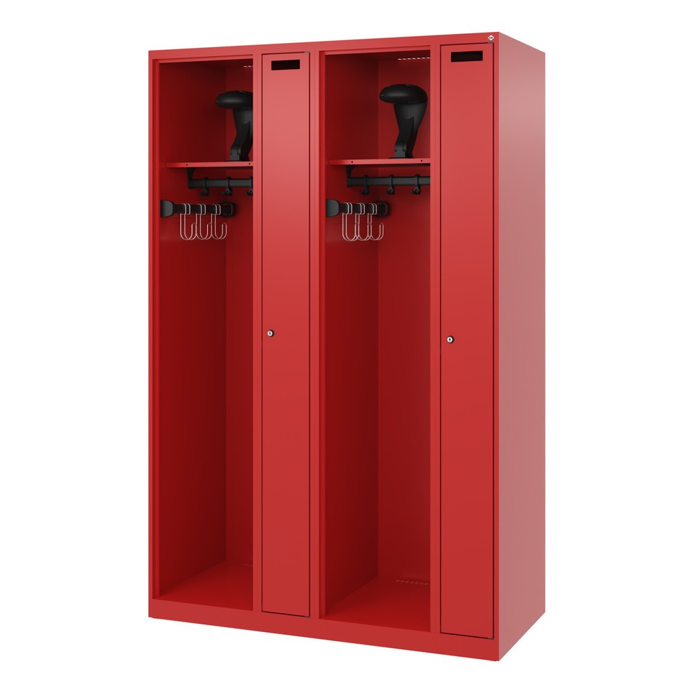 Produktabbildung Nr. 5: C+P Vestiaire pompier KOMBI, patins, 2 compartiments, HxlxP 1 850 x 1 200 x 500 mm, rouge feu, avec support de casque