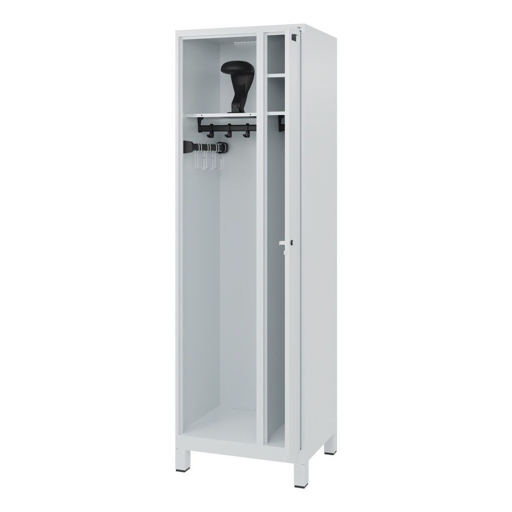 Illustration du produit: C+P Vestiaire pompier KOMBI, pieds, 1 compartiment, HxlxP 1 850 x 600 x 500 mm, gris clair, avec support de casque