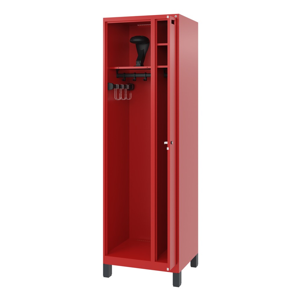 Produktabbildung Nr. 1: C+P Vestiaire pompier KOMBI, pieds, 1 compartiment, HxlxP 1 850 x 600 x 500 mm, rouge feu, avec support de casque