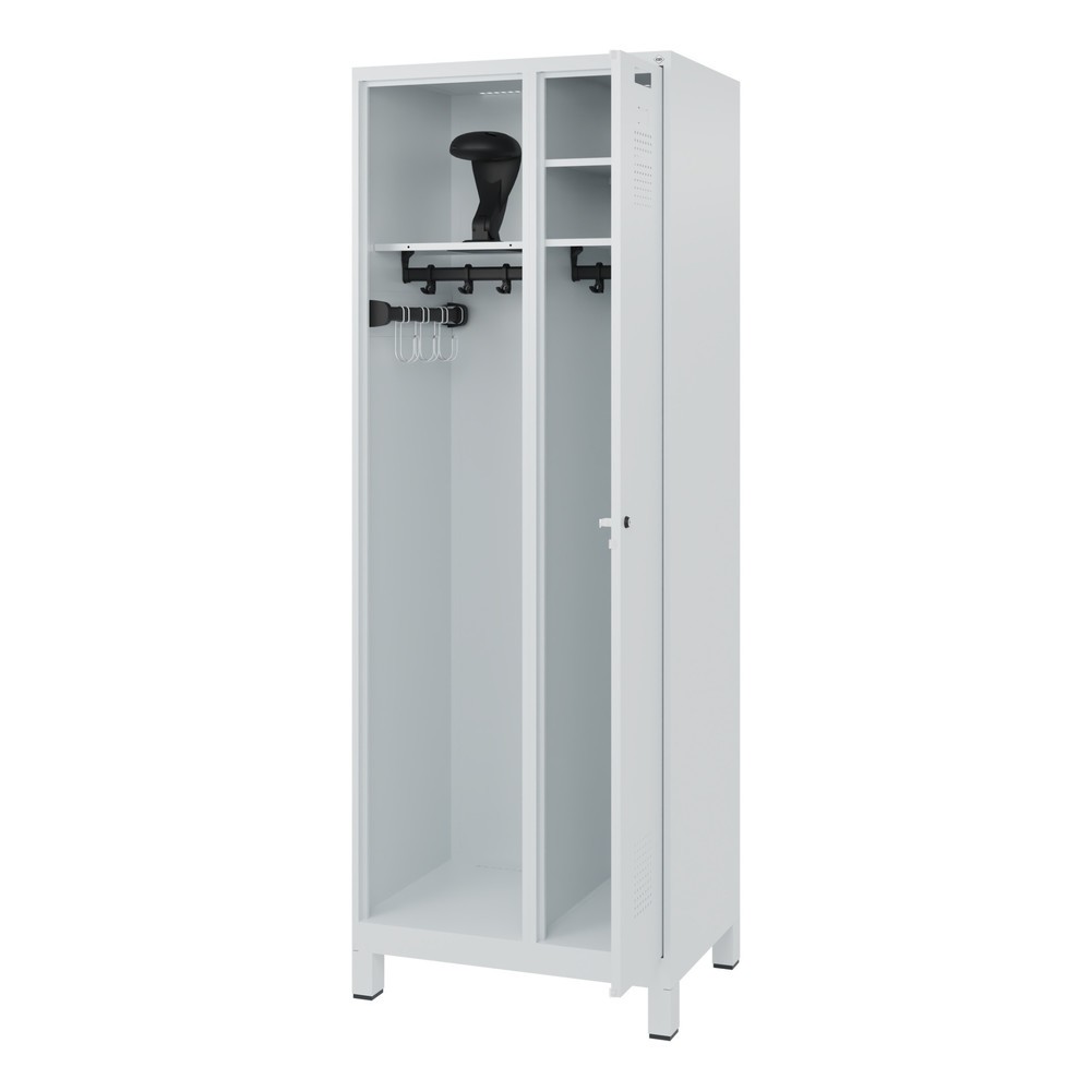 Illustration du produit: C+P Vestiaire pompier KOMBI, pieds, 1 compartiment, HxlxP 1 850 x 700 x 500 mm, gris clair, avec support de casque