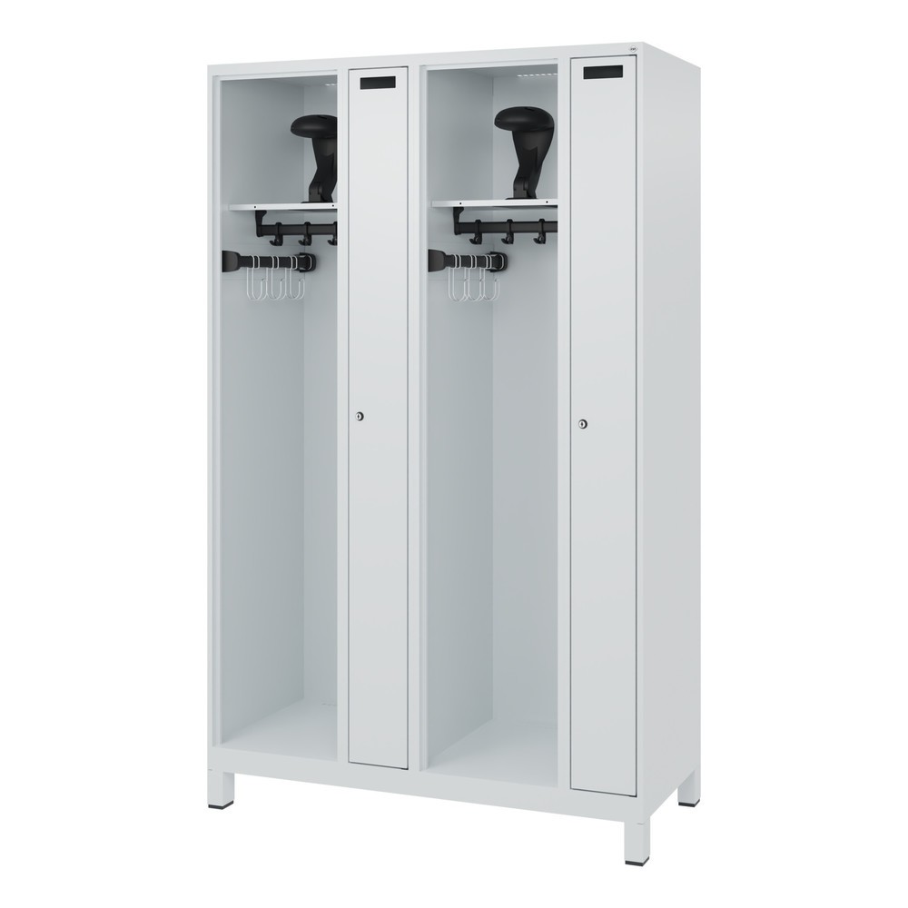 Produktabbildung Nr. 5: C+P Vestiaire pompier KOMBI, pieds, 2 compartiments, HxlxP 1 850 x 1 200 x 500 mm, gris clair, avec support de casque