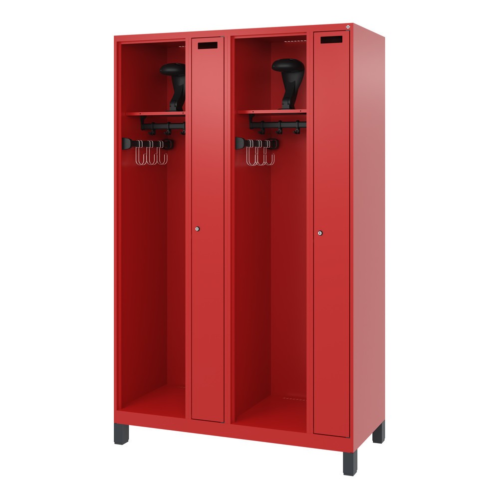 Produktabbildung Nr. 5: C+P Vestiaire pompier KOMBI, pieds, 2 compartiments, HxlxP 1 850 x 1 200 x 500 mm, rouge feu, avec support de casque