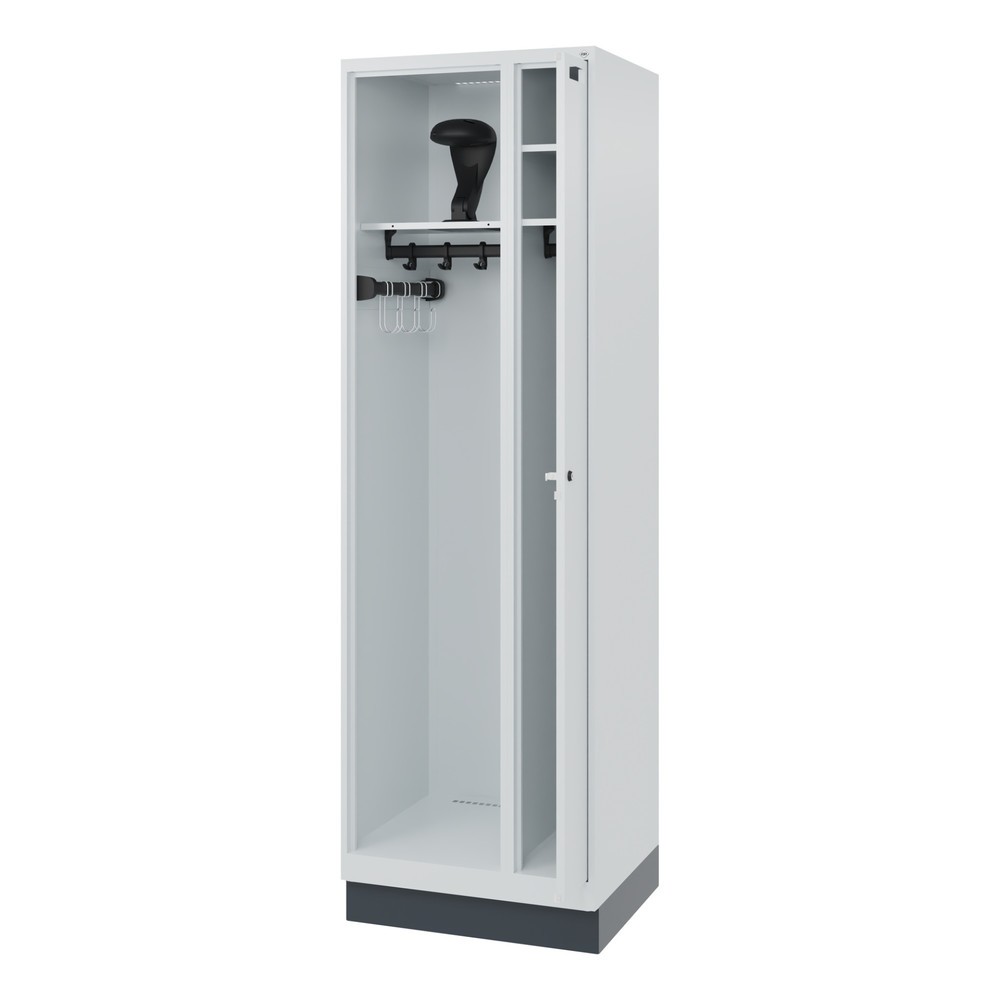 Illustration du produit: C+P Vestiaire pompier KOMBI, socle, 1 compartiment, HxlxP 1 850 x 600 x 500 mm, gris clair, avec support de casque