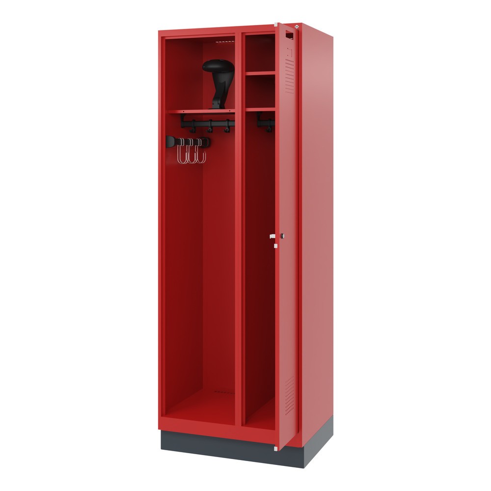 Illustration du produit: C+P Vestiaire pompier KOMBI, socle, 1 compartiment, HxlxP 1 850 x 700 x 500 mm, rouge feu, avec support de casque