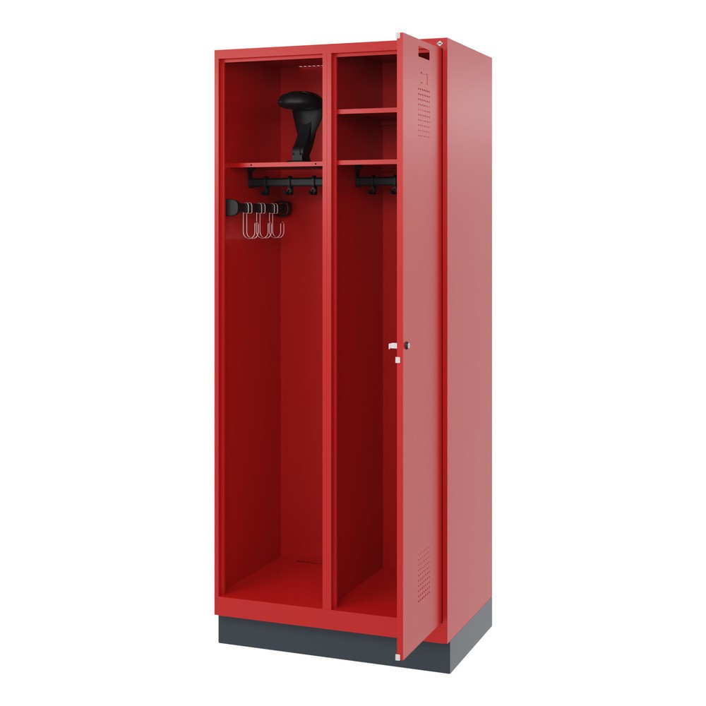 Illustration du produit: C+P Vestiaire pompier KOMBI, socle, 1 compartiment, HxlxP 1 850 x 800 x 500 mm, rouge feu, avec support de casque
