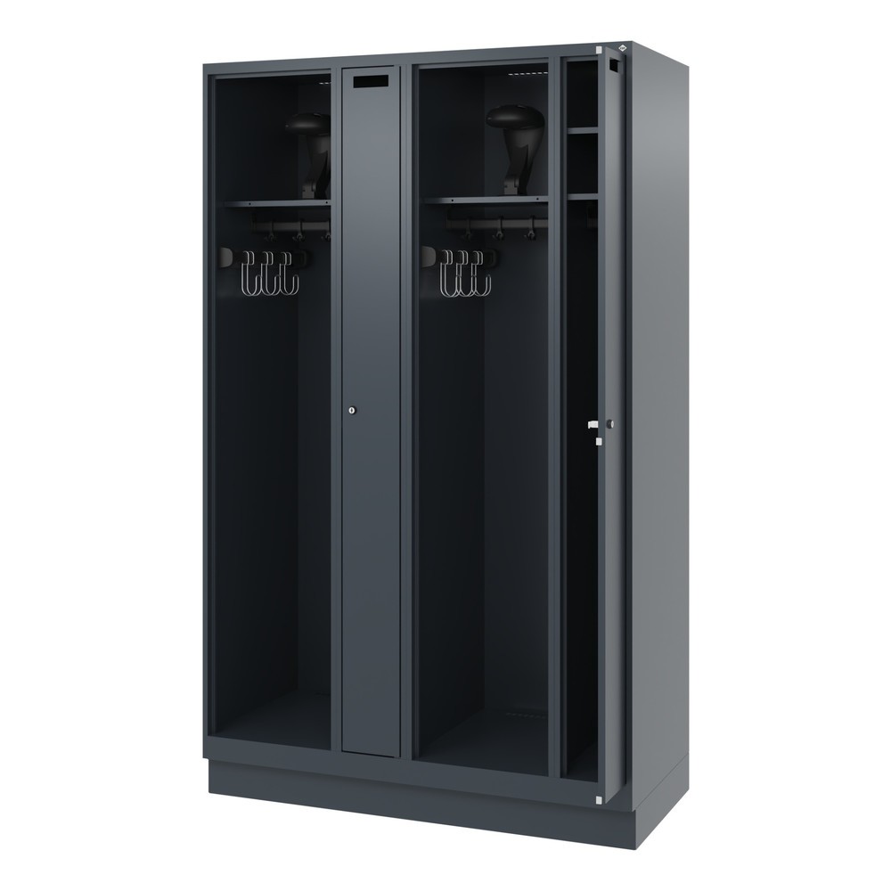 Illustration du produit: C+P Vestiaire pompier KOMBI, socle, 2 compartiments, HxlxP 1 850 x 1 200 x 500 mm, gris anthracite, avec support de casque