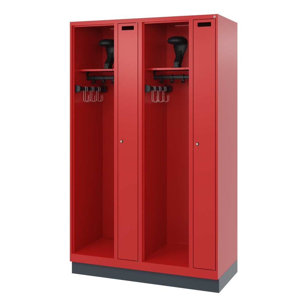 Produktabbildung Nr. 5: C+P Vestiaire pompier KOMBI, socle, 2 compartiment, HxlxP 1 850 x 1 200 x 500 mm, rouge feu, avec support de casque