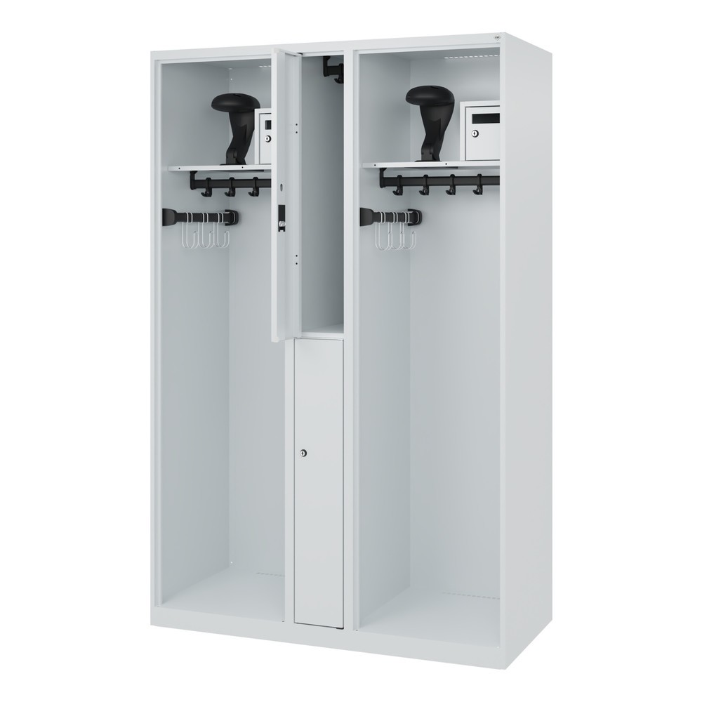 Illustration du produit: C+P Vestiaire pompier MAXI, patins, HxlxP 1 850 x 1 200 x 500 mm, gris clair, avec support de casque