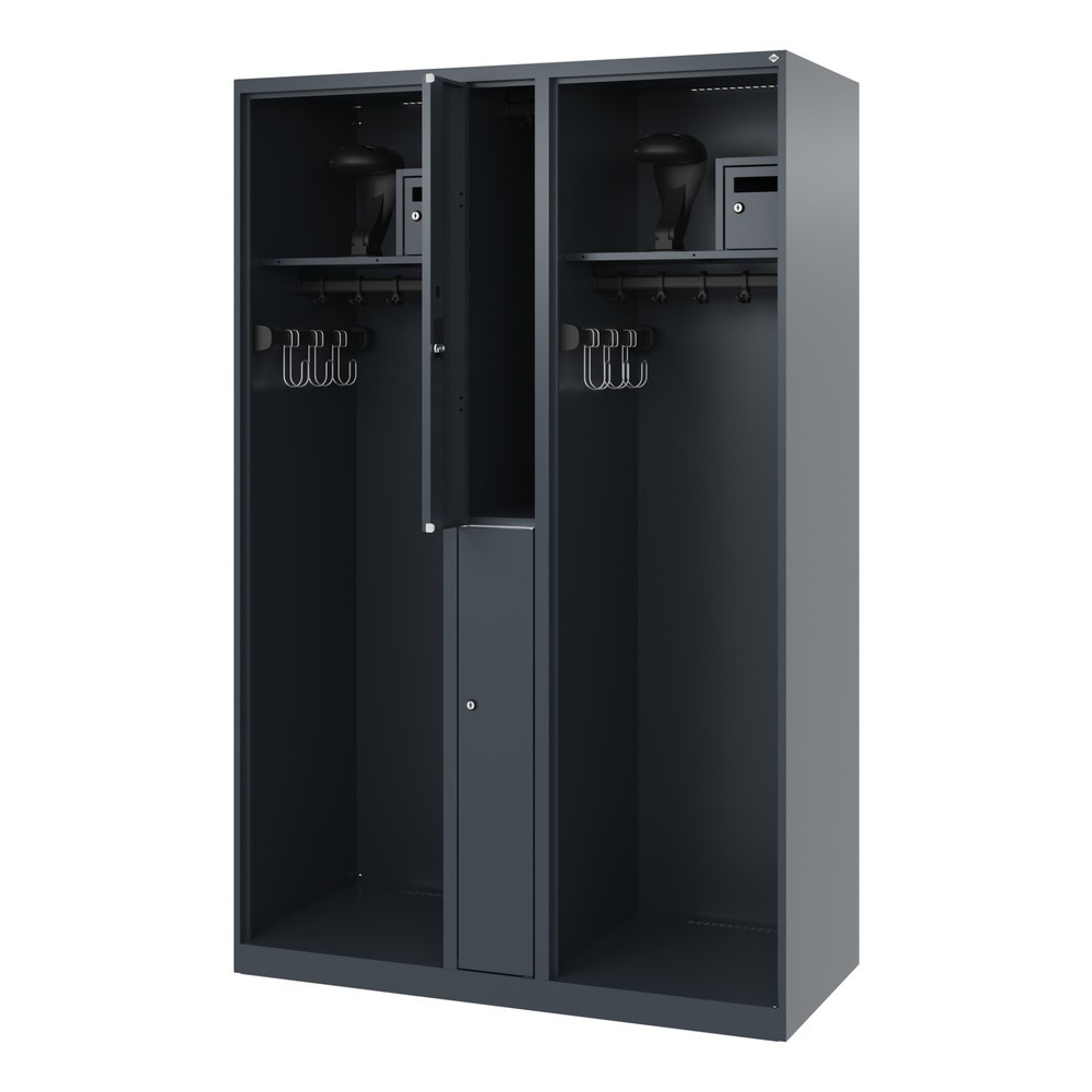 Illustration du produit: C+P Vestiaire pompier MAXI, patins, HxlxP 1 850 x 1 200 x 500 mm, gris anthracite, avec support de casque