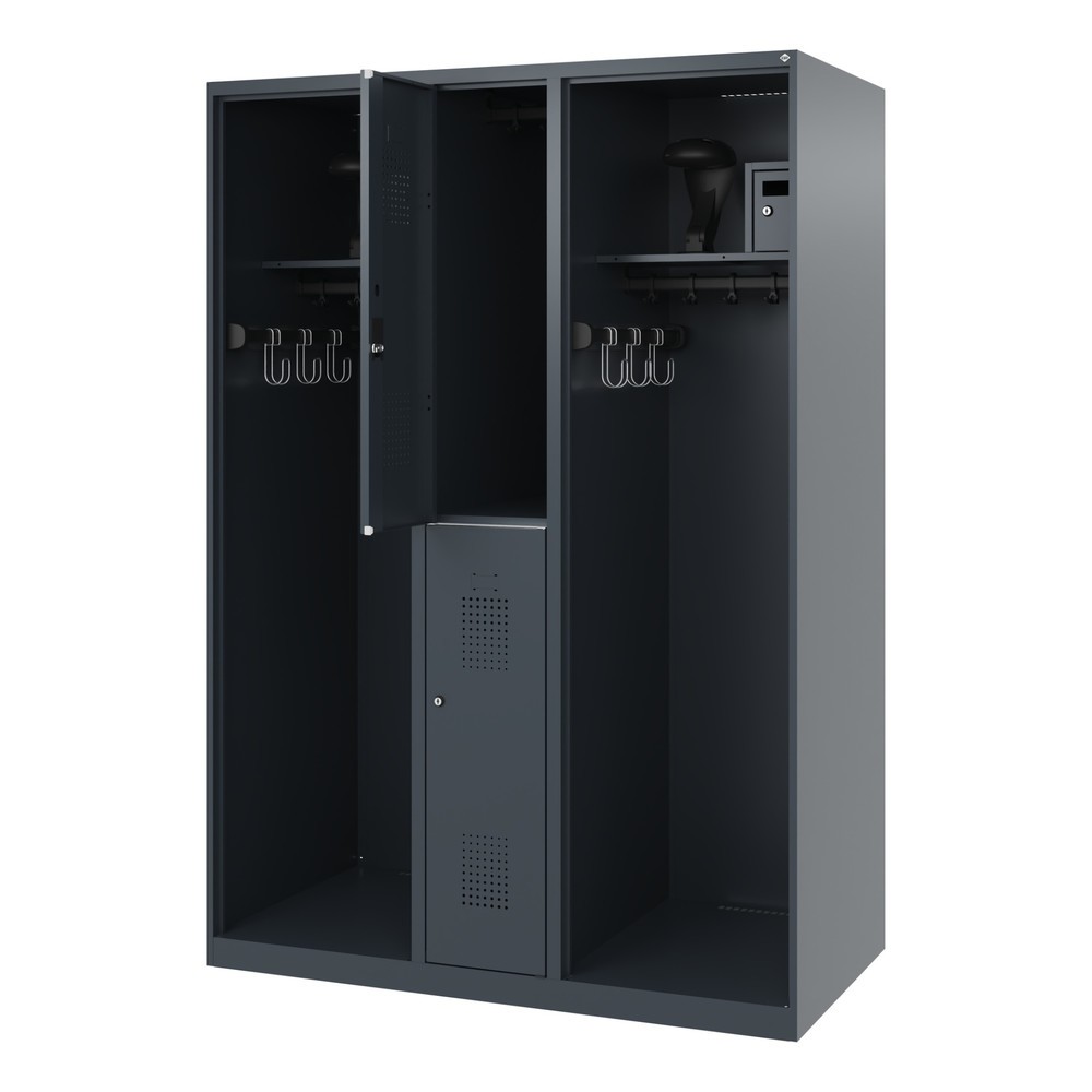 Illustration du produit: C+P Vestiaire pompier MAXI, patins, HxlxP 1 850 x 1 300 x 600 mm, gris anthracite, avec support de casque