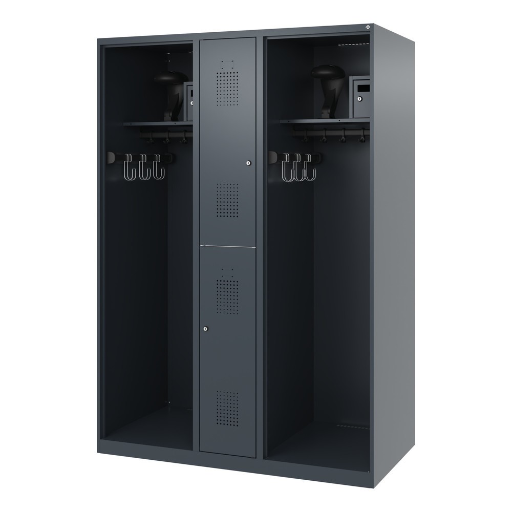 N° de l'image du produit 5 : C+P Vestiaire pompier MAXI, patins, HxlxP 1 850 x 1 300 x 600 mm, gris anthracite, avec support de casque