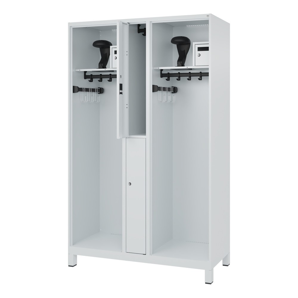 Illustration du produit: C+P Vestiaire pompier MAXI, pieds, HxlxP 1 850 x 1 200 x 500 mm, gris clair, avec support de casque