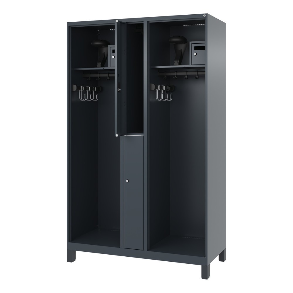 Illustration du produit: C+P Vestiaire pompier MAXI, pieds, HxlxP 1 850 x 1 200 x 500 mm, gris anthracite, avec support de casque