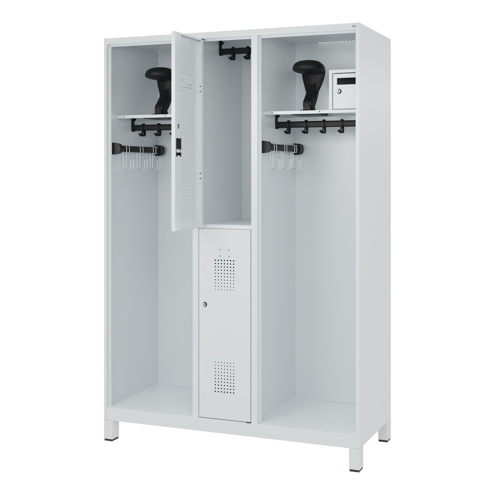 Illustration du produit: C+P Vestiaire pompier MAXI, pieds, HxlxP 1 850 x 1 300 x 500 mm, gris clair, avec support de casque