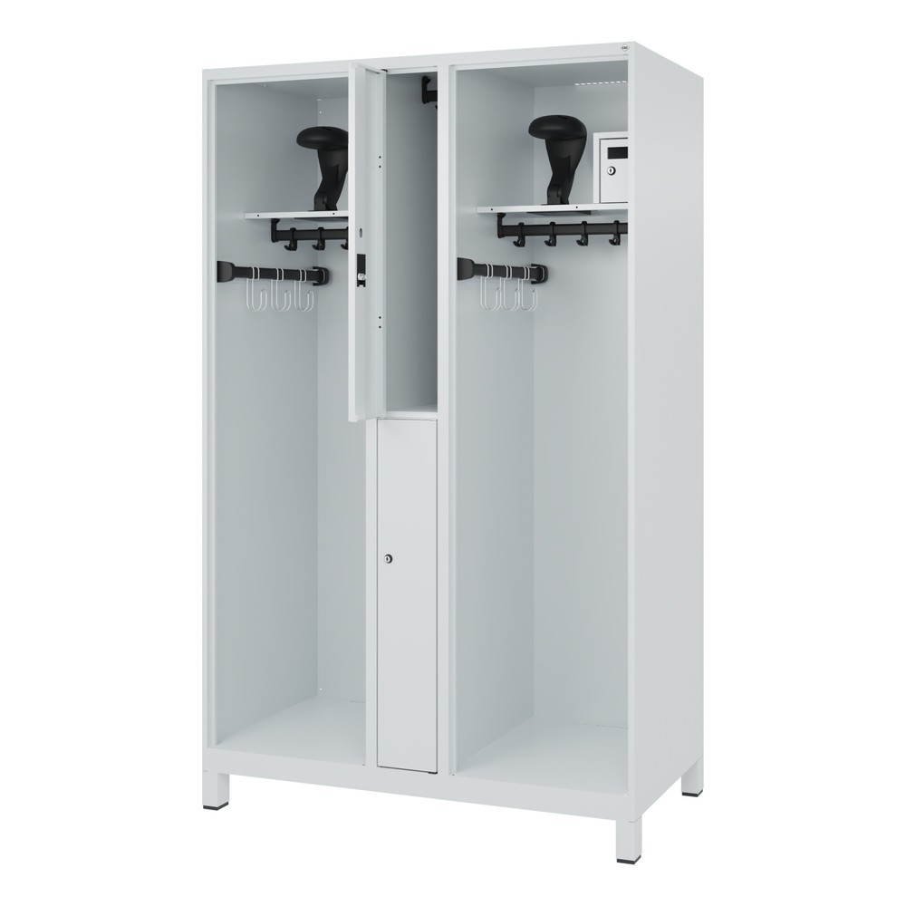 Illustration du produit: C+P Vestiaire pompier MAXI, pieds, HxlxP 1 850 x 1 200 x 600 mm, gris clair, avec support de casque