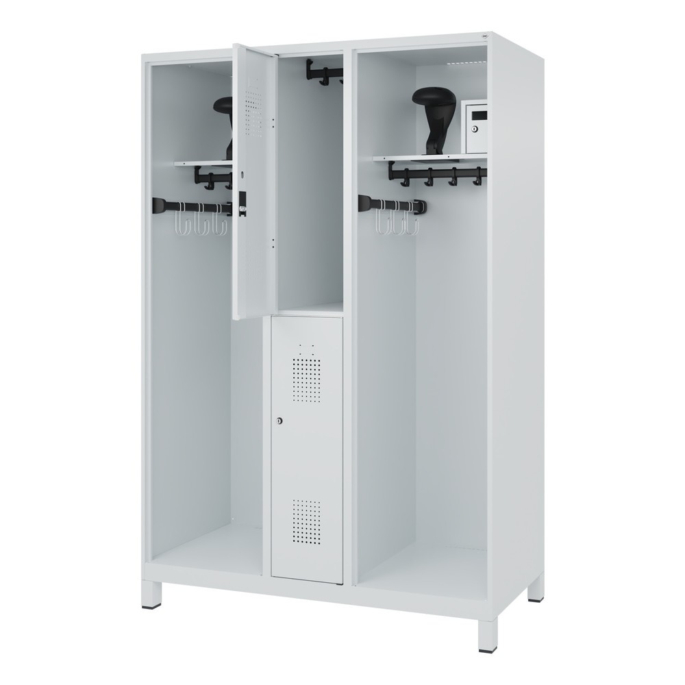 Illustration du produit: C+P Vestiaire pompier MAXI, pieds, HxlxP 1 850 x 1 300 x 600 mm, gris clair, avec support de casque