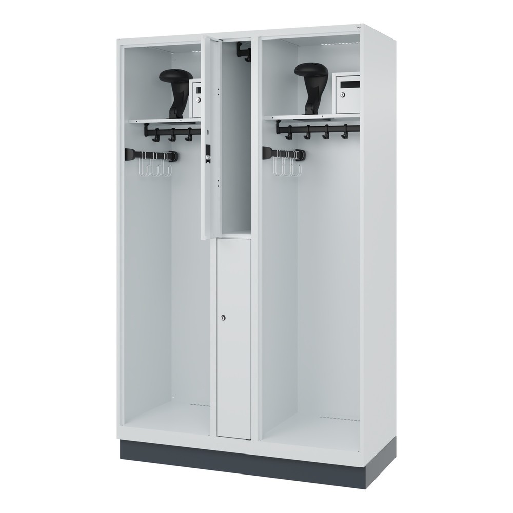 Illustration du produit: C+P Vestiaire pompier MAXI, socle, HxlxP 1 850 x 1 200 x 500 mm, gris clair, avec support de casque