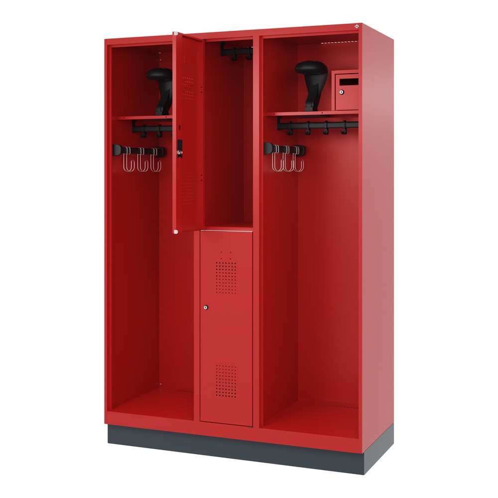 Illustration du produit: C+P Vestiaire pompier MAXI, socle, HxlxP 1 850 x 1 300 x 500 mm, rouge feu, avec support de casque