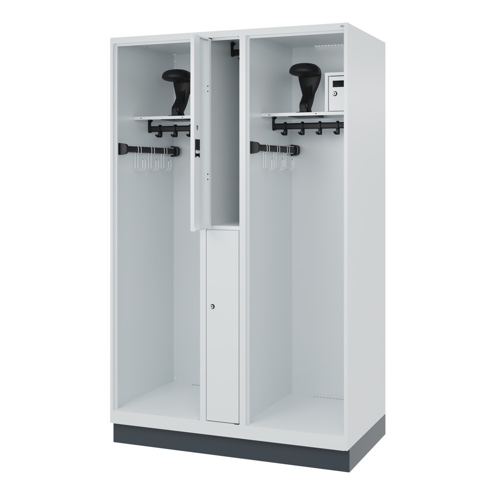 Illustration du produit: C+P Vestiaire pompier MAXI, socle, HxlxP 1 850 x 1 200 x 600 mm, gris clair, avec support de casque