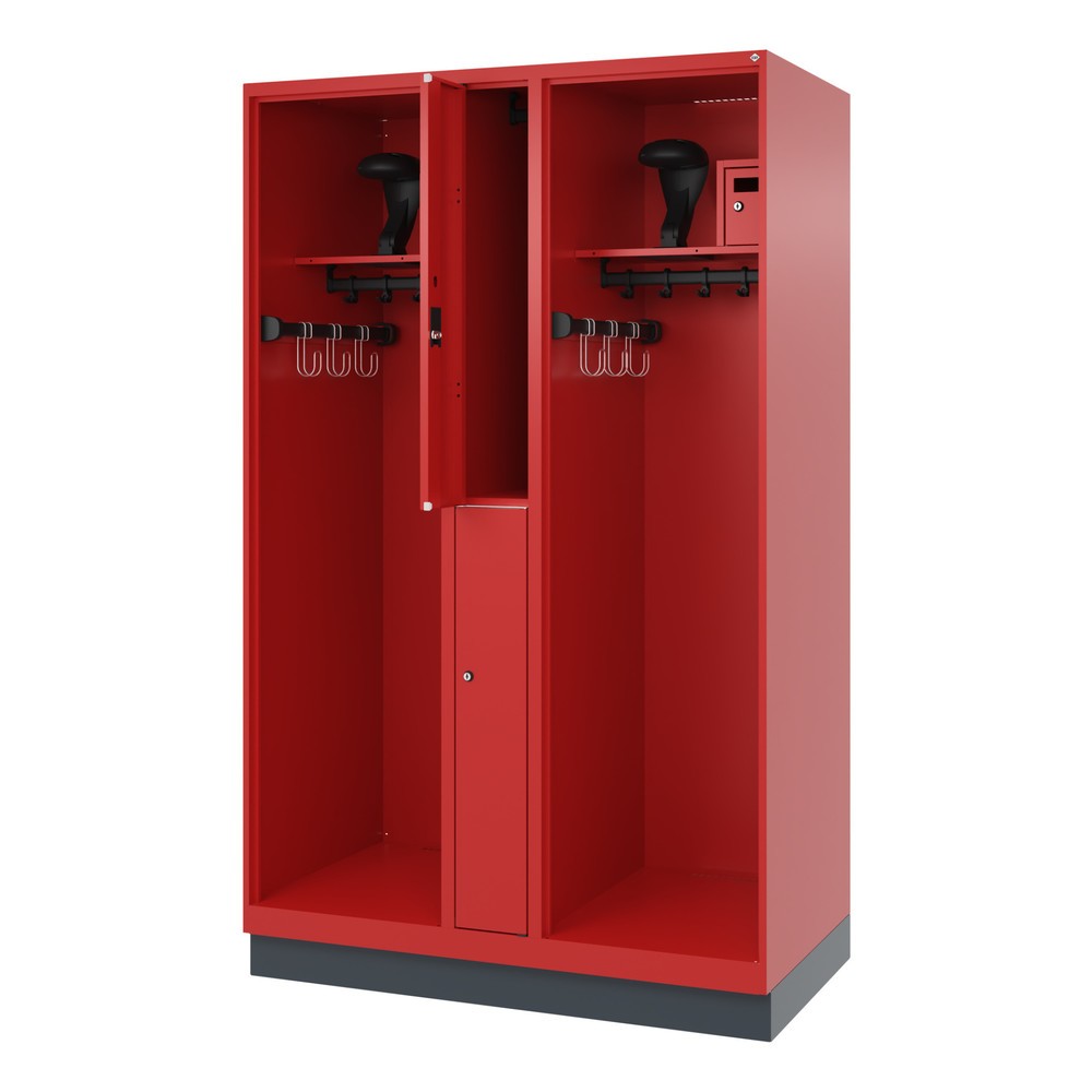 Illustration du produit: C+P Vestiaire pompier MAXI, socle, HxlxP 1 850 x 1 200 x 600 mm, rouge feu, avec support de casque