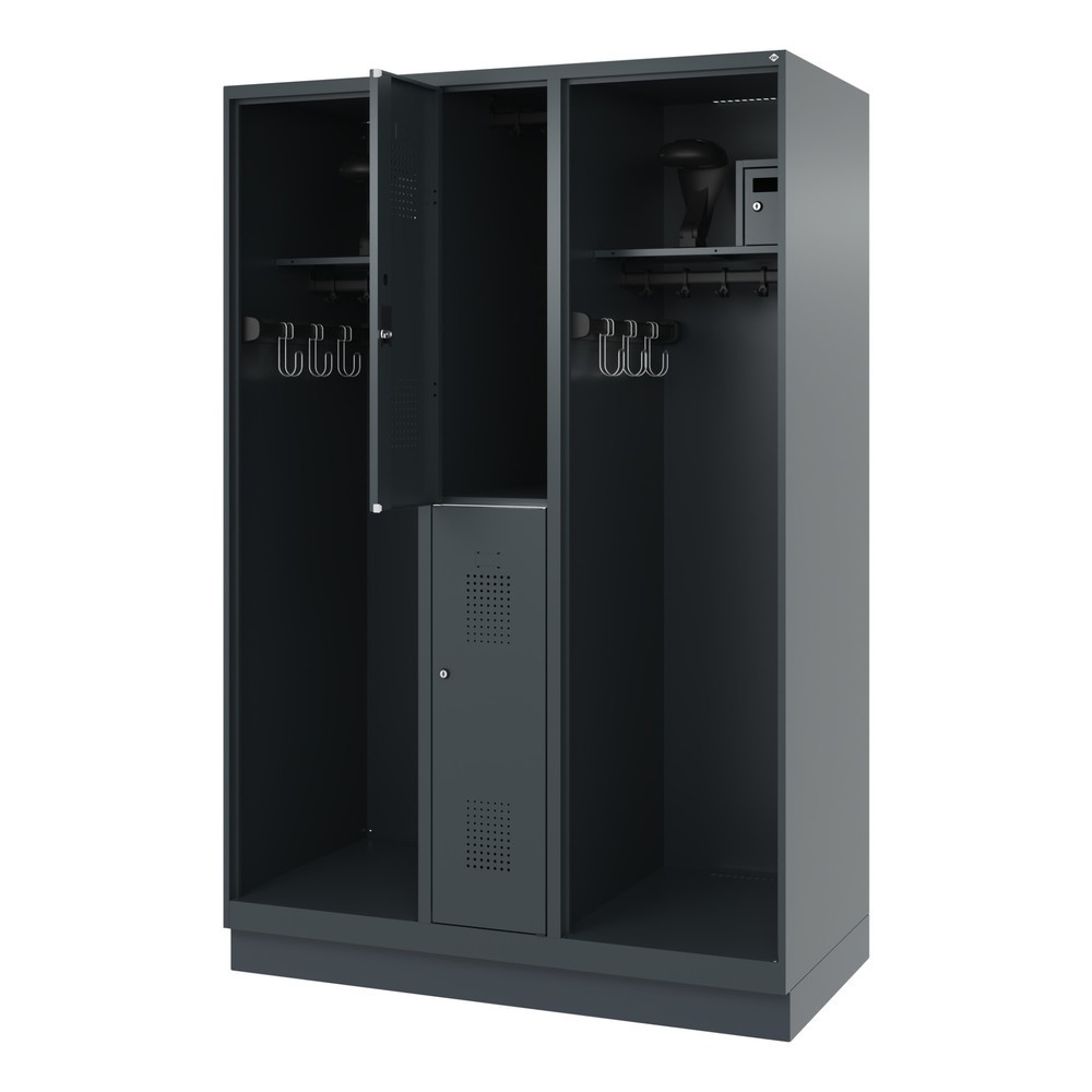 Illustration du produit: C+P Vestiaire pompier MAXI, socle, HxlxP 1 850 x 1 300 x 600 mm, gris anthracite, avec support de casque