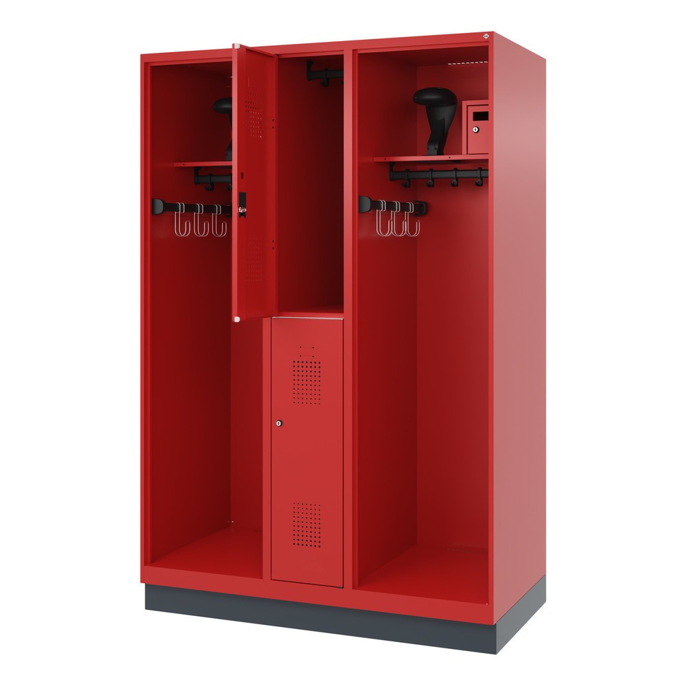 Illustration du produit: C+P Vestiaire pompier MAXI, socle, HxlxP 1 850 x 1 300 x 600 mm, rouge feu, avec support de casque