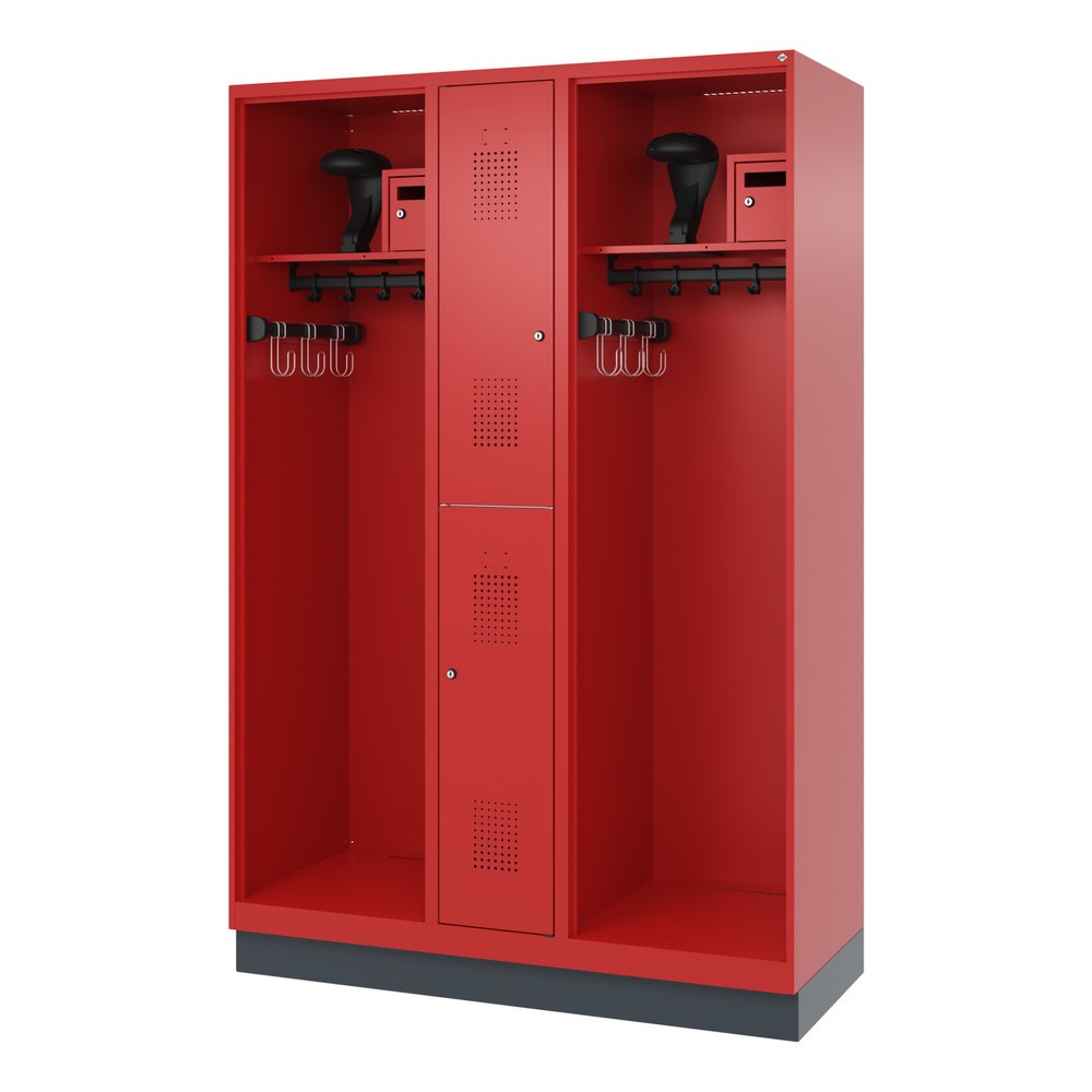 Produktabbildung Nr. 5: C+P Vestiaire pompier MAXI, socle, HxlxP 1 850 x 1 300 x 500 mm, rouge feu, avec support de casque