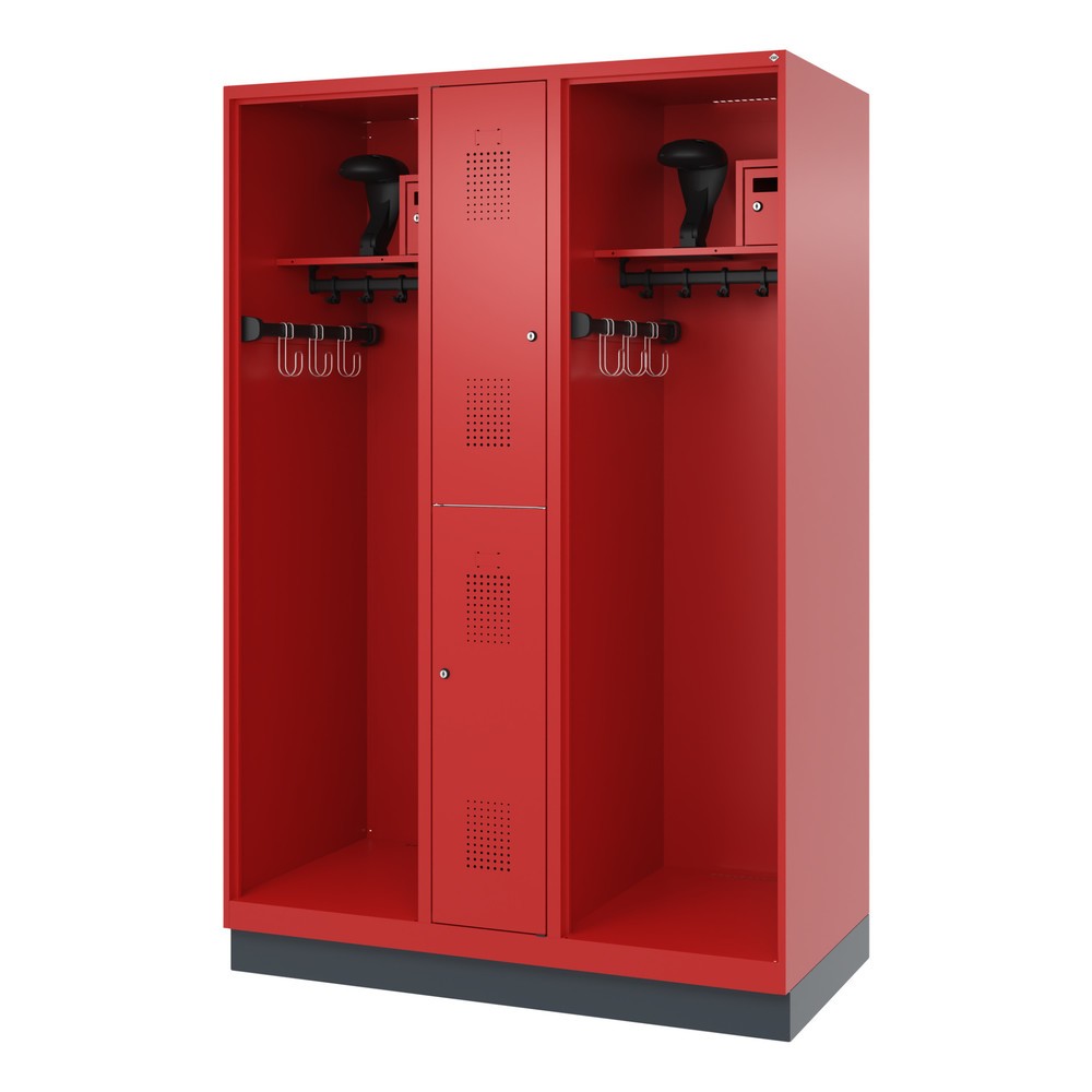 Produktabbildung Nr. 5: C+P Vestiaire pompier MAXI, socle, HxlxP 1 850 x 1 300 x 600 mm, rouge feu, avec support de casque