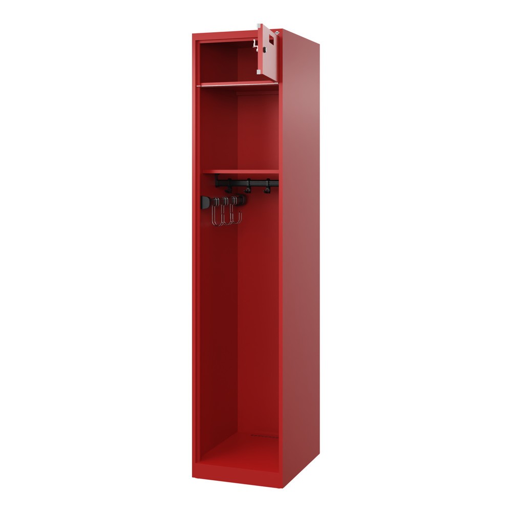 Produktabbildung Nr. 1: C+P Vestiaire pompier PRAKTUS, patins, 1 compartiment, HxlxP 1 850 x 400 x 500 mm, rouge feu, tablette pour casque raccourcie