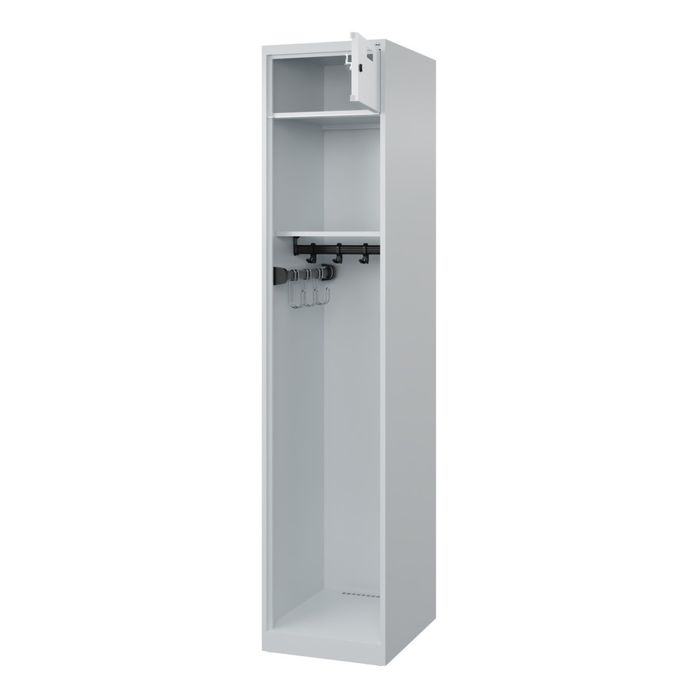 Illustration du produit: C+P Vestiaire pompier PRAKTUS, patins, 1 compartiment, HxlxP 1 850 x 400 x 500 mm, gris clair, tablette pour casque raccourcie