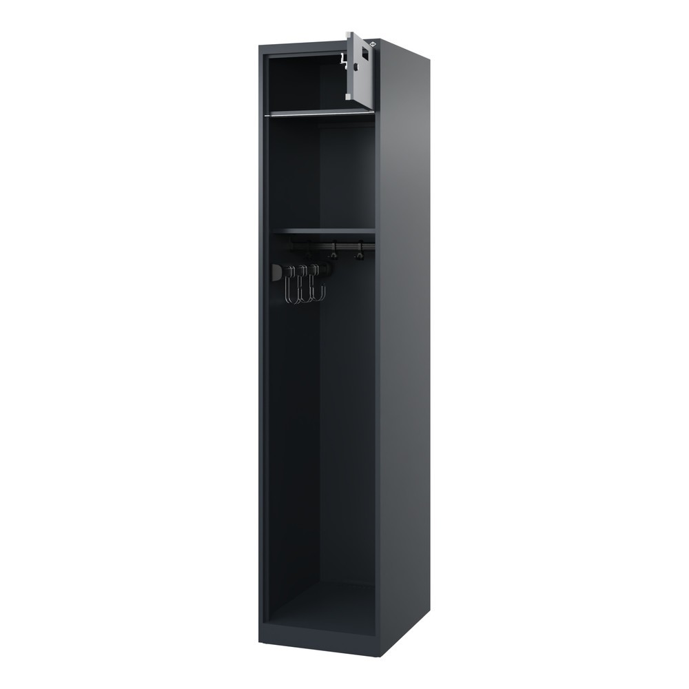 Illustration du produit: C+P Vestiaire pompier PRAKTUS, patins, 1 compartiment, HxlxP 1 850 x 400 x 500 mm, gris anthracite, tablette pour casque raccourcie