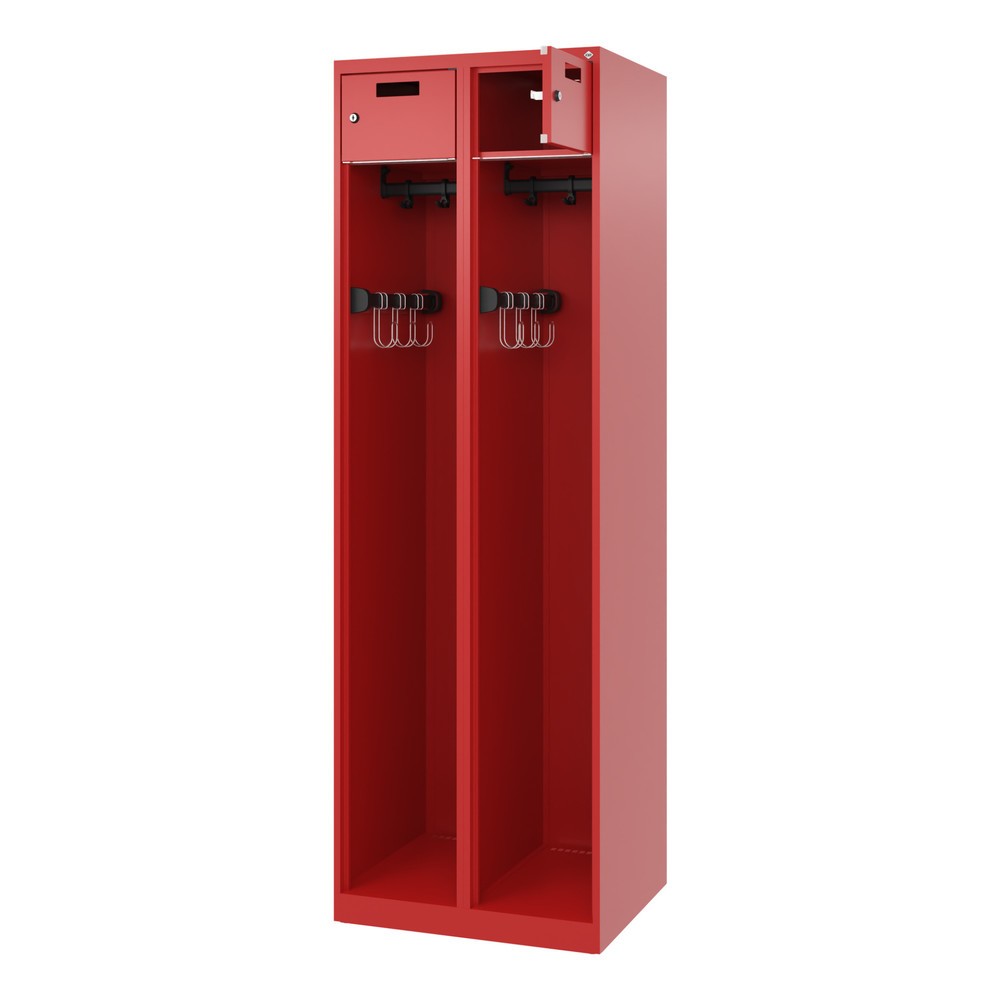 Illustration du produit: C+P Vestiaire pompier PRAKTUS, patins, 2 compartiments, HxlxP 1 850 x 600 x 500 mm, rouge feu