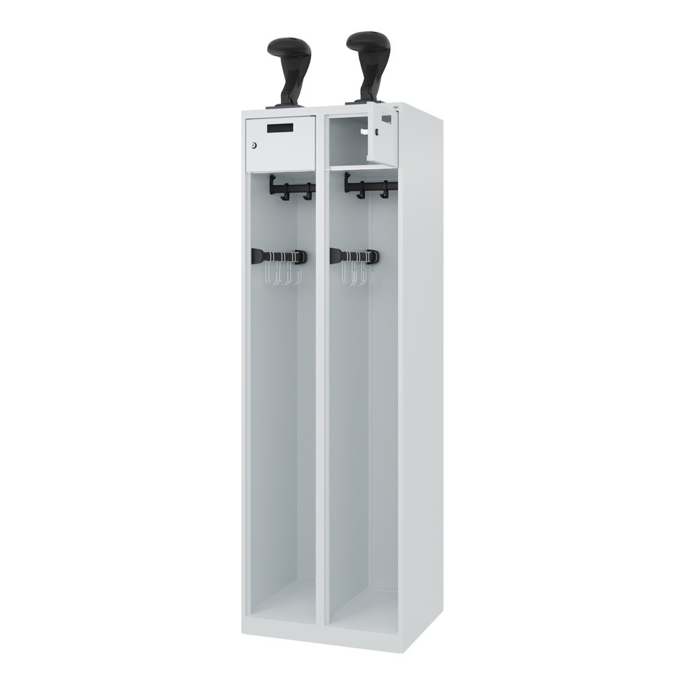 Illustration du produit: C+P Vestiaire pompier PRAKTUS, patins, 2 compartiments, HxlxP 1 850 x 600 x 500 mm, gris clair, avec support de casque