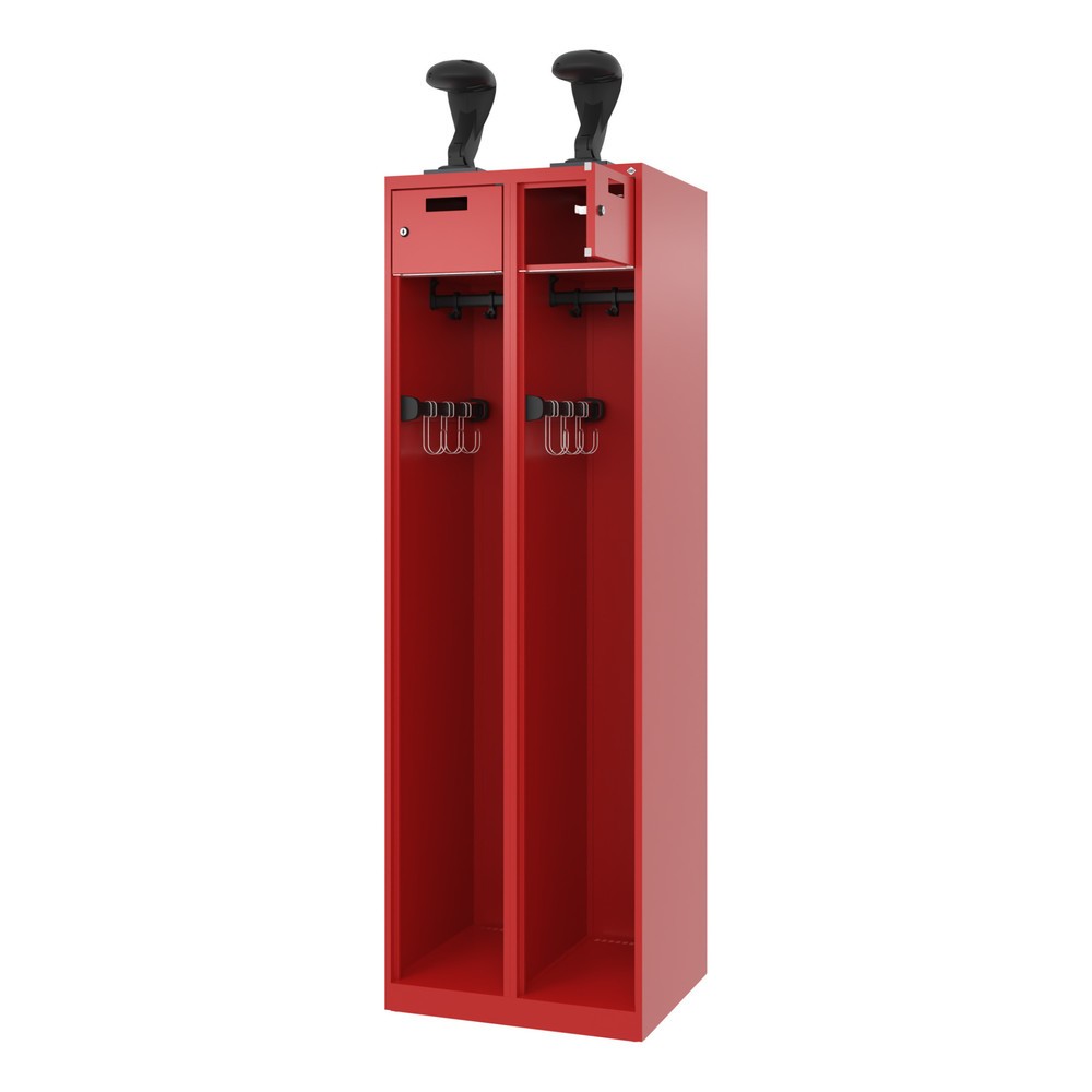 Illustration du produit: C+P Vestiaire pompier PRAKTUS, patins, 2 compartiments, HxlxP 1 850 x 600 x 500 mm, rouge feu, avec support de casque