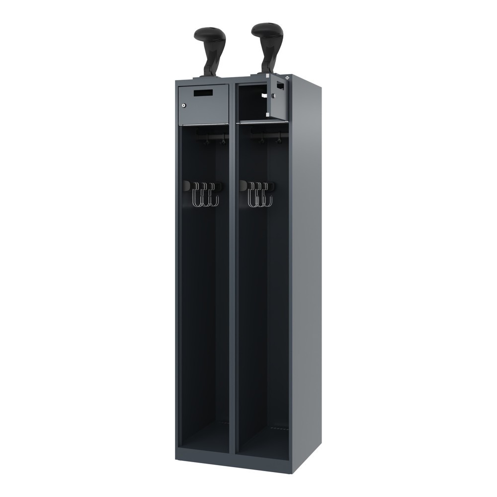 Illustration du produit: C+P Vestiaire pompier PRAKTUS, patins, 2 compartiments, HxlxP 1 850 x 600 x 500 mm, gris anthracite, avec support de casque
