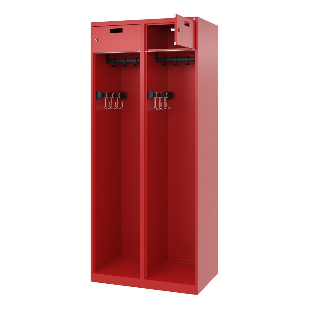 Illustration du produit: C+P Vestiaire pompier PRAKTUS, patins, 2 compartiments, HxlxP 1 850 x 800 x 500 mm, rouge feu