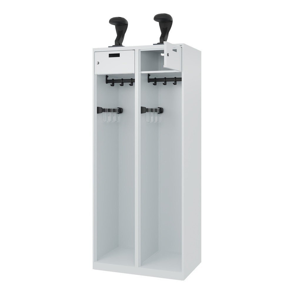 Produktabbildung Nr. 1: C+P Vestiaire pompier PRAKTUS, patins, 2 compartiments, HxlxP 1 850 x 800 x 500 mm, gris clair, avec support de casque