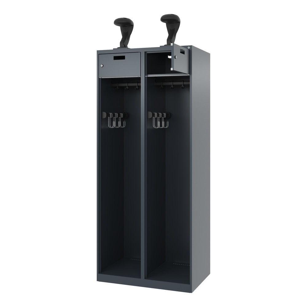 Illustration du produit: C+P Vestiaire pompier PRAKTUS, patins, 2 compartiments, HxlxP 1 850 x 800 x 500 mm, gris anthracite, avec support de casque
