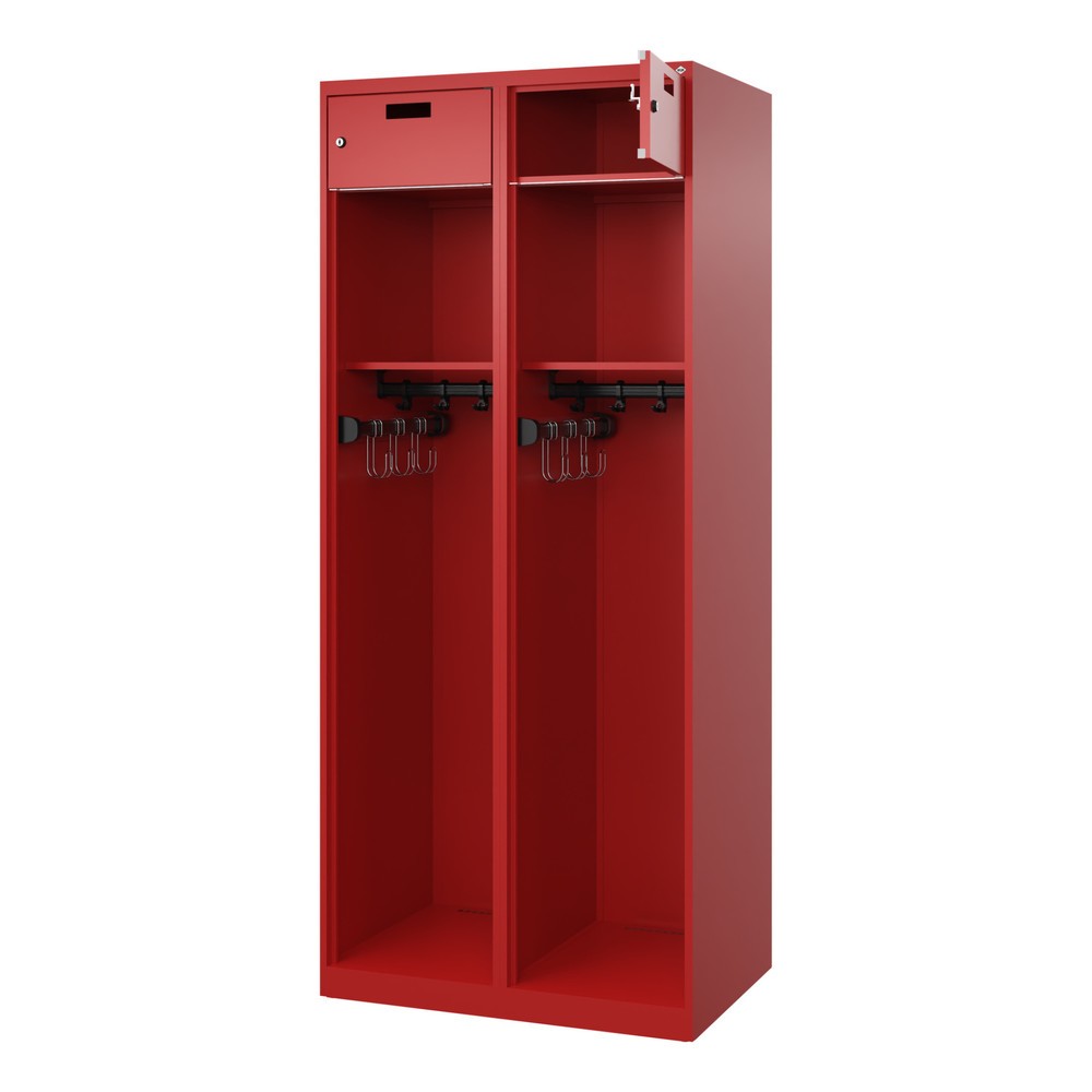 Illustration du produit: C+P Vestiaire pompier PRAKTUS, patins, 2 compartiments, HxlxP 1 850 x 800 x 500 mm, rouge feu