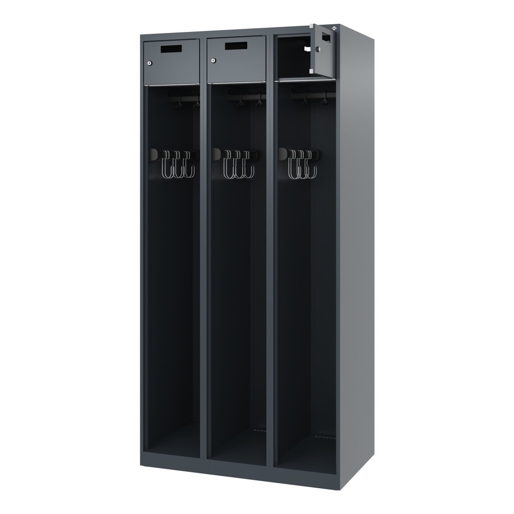 Illustration du produit: C+P Vestiaire pompier PRAKTUS, patins, 3 compartiments, HxlxP 1 850 x 900 x 500 mm, gris anthracite