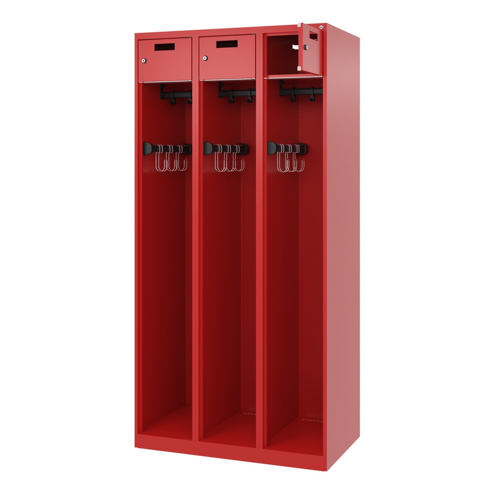 Illustration du produit: C+P Vestiaire pompier PRAKTUS, patins, 3 compartiments, HxlxP 1 850 x 900 x 500 mm, rouge feu