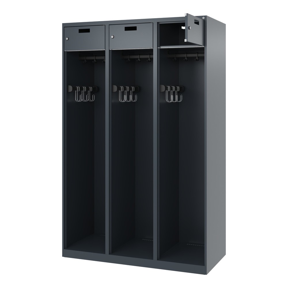 Illustration du produit: C+P Vestiaire pompier PRAKTUS, patins, 3 compartiments, HxlxP 1 850 x 1 200 x 500 mm, gris anthracite