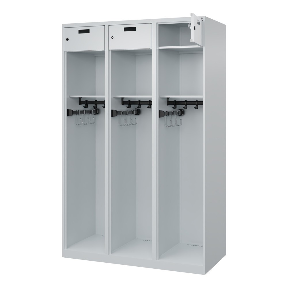 Illustration du produit: C+P Vestiaire pompier PRAKTUS, patins, 3 compartiments, HxlxP 1 850 x 1 200 x 500 mm, gris clair