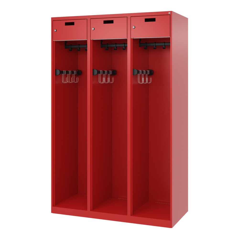 Produktabbildung Nr. 5: C+P Vestiaire pompier PRAKTUS, patins, 3 compartiments, HxlxP 1 850 x 1 200 x 500 mm, rouge feu