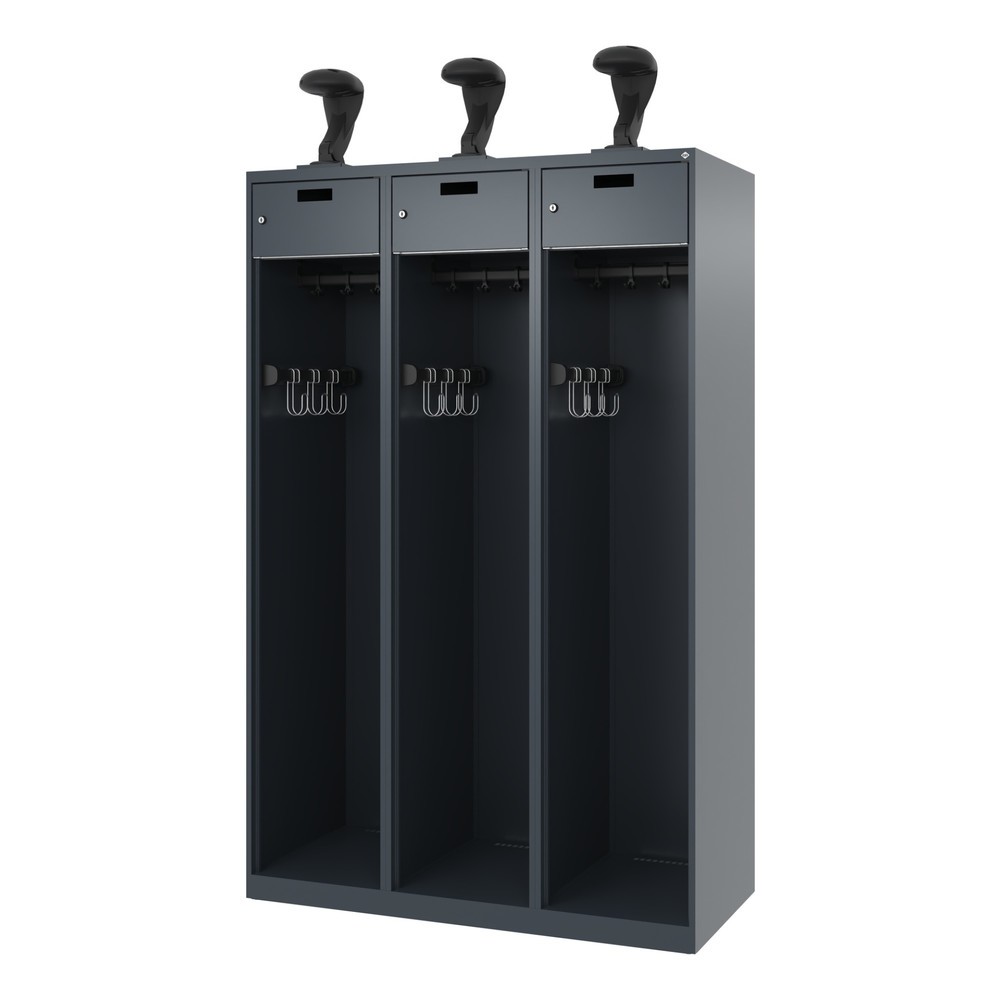 Produktabbildung Nr. 5: C+P Vestiaire pompier PRAKTUS, patins, 3 compartiments, HxlxP 1 850 x 1 200 x 500 mm, gris anthracite, avec support de casque