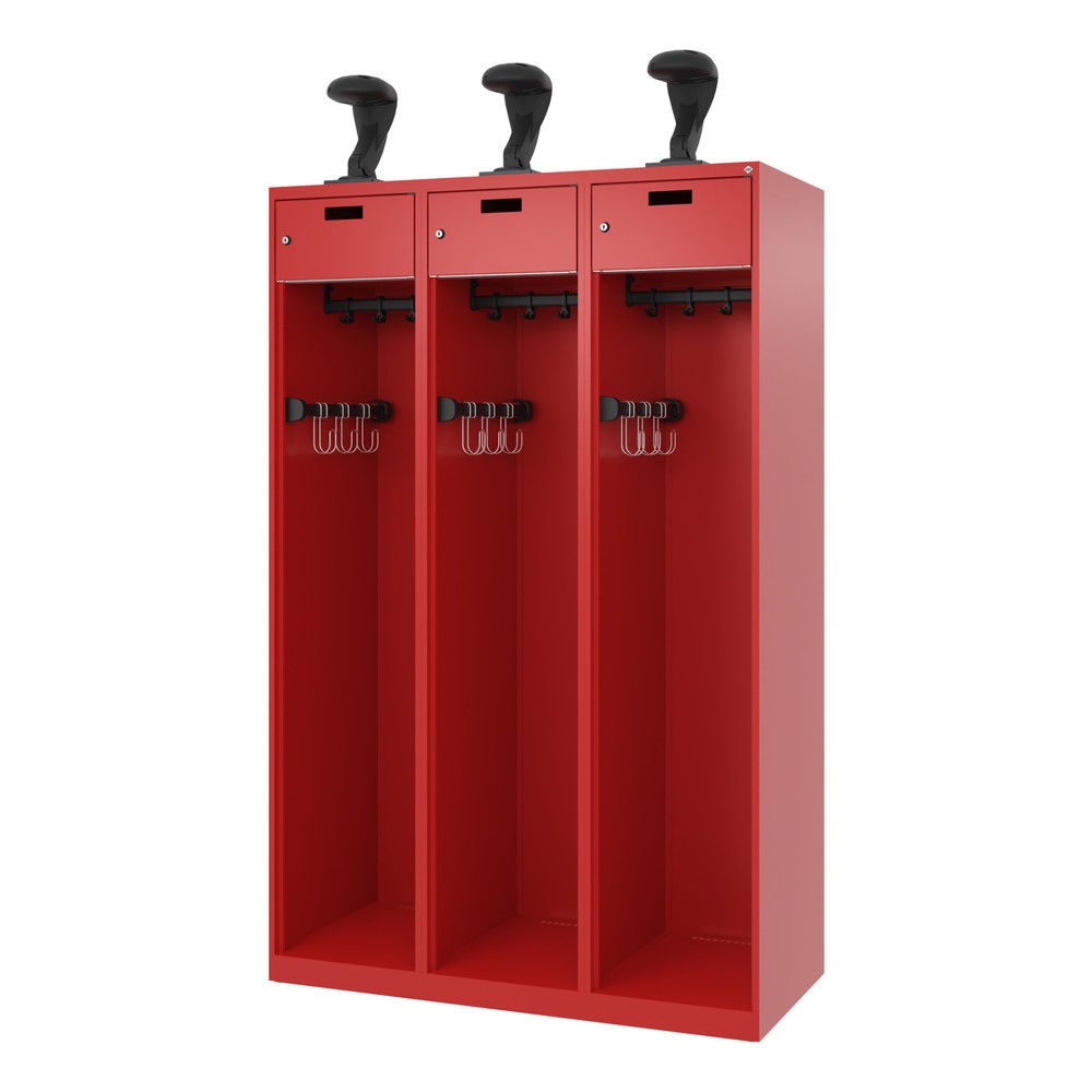 Produktabbildung Nr. 5: C+P Vestiaire pompier PRAKTUS, patins, 3 compartiments, HxlxP 1 850 x 1 200 x 500 mm, rouge feu, avec support de casque