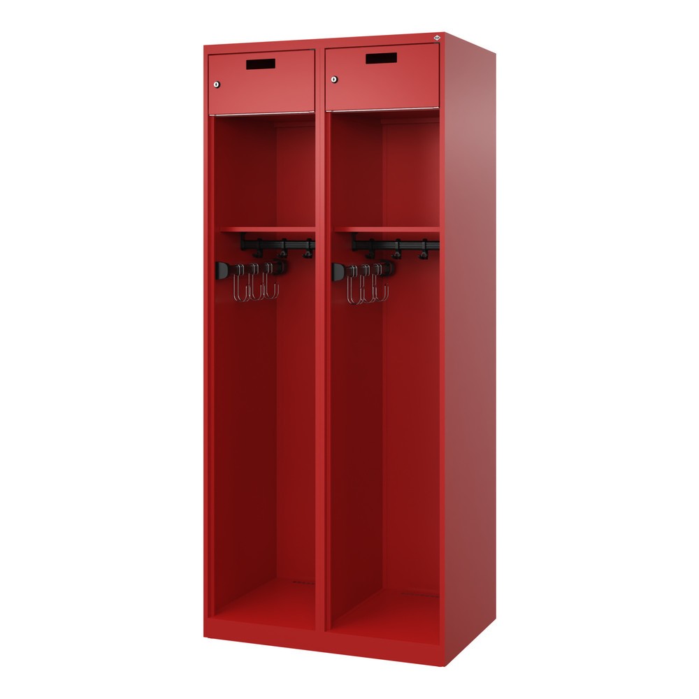 Produktabbildung Nr. 4: C+P Vestiaire pompier PRAKTUS, patins, 2 compartiments, HxlxP 1 850 x 800 x 500 mm, rouge feu